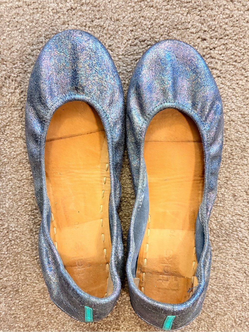 Tieks Moonstruck Iridescent Blue Foil Ballet Flats in Silver-Blue.